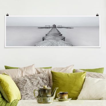 Poster - Legno Pier Bianco e nero - Panorama formato orizzontale