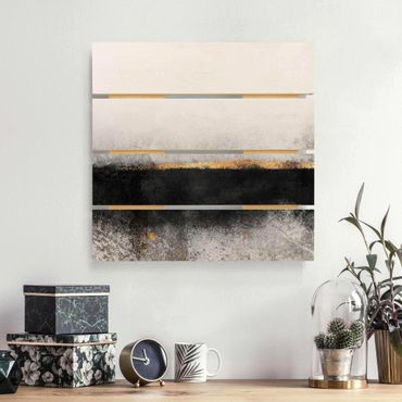 Stampa su legno - Elisabeth Fredriksson - Estratto Golden Horizon Bianco e nero - Quadrato 1:1
