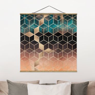 Quadro su tessuto con stecche per poster - Elisabeth Fredriksson - Turchese Rosa d'Oro Geometria - Quadrato 1:1