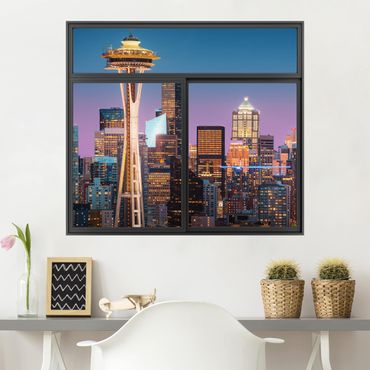 Trompe l'oeil adesivi murali - Finestra su Seattle