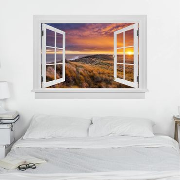 Trompe l'oeil adesivi murali - Finestra aperta sulla spiaggia di Sylt all'alba