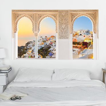 Trompe l'oeil adesivi murali - Finestra su Santorini illuminata