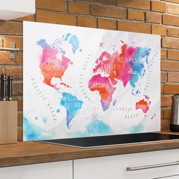 Paraschizzi in vetro - World Map Watercolor Red Blue
