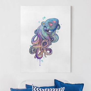 Quadri su tela - Illustrazione Octopus Viola Turchese Pittura