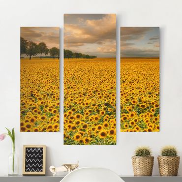 Stampa su tela 3 parti - Field With Sunflowers - Trittico da galleria