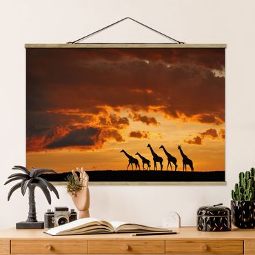 Foto su tessuto da parete con bastone - cinque giraffe - Orizzontale 2:3