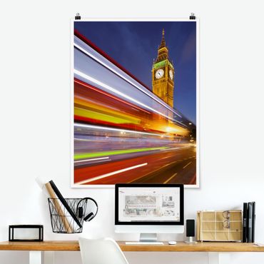Poster - Il traffico a Londra il Big Ben di notte - Verticale 4:3