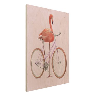 Stampa su legno - Flamingo con la bicicletta - Verticale 4:3