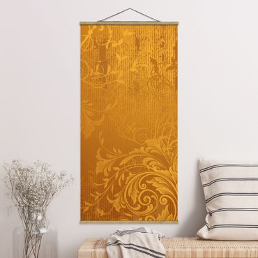 Quadro su tessuto con stecche per poster - oro Flora - Verticale 2:1