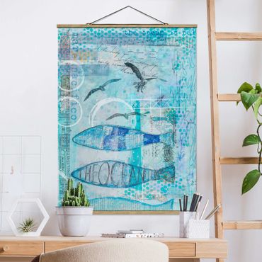 Foto su tessuto da parete con bastone - Colorato collage - Bluefish - Verticale 4:3