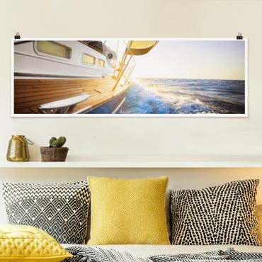 Poster - Barca a vela sul mare blu In Sole - Panorama formato orizzontale