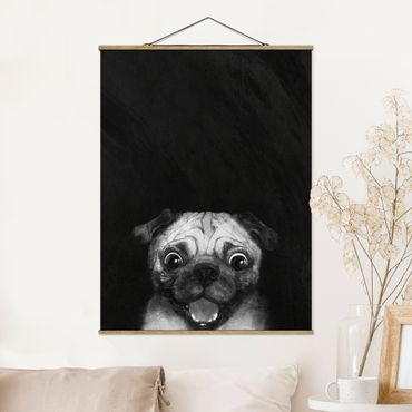 Foto su tessuto da parete con bastone - Laura Graves - Illustrazione Pug Dog Pittura Su Bianco e nero - Verticale 4:3