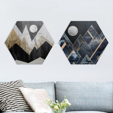 Esagono in Alluminio Dibond - Elisabeth Fredriksson - Golden Moon E Montagne geometriche