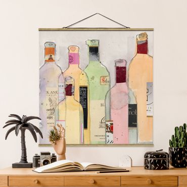 Quadro su tessuto con stecche per poster - Bottiglie di vino in acquerello I - Quadrato 1:1