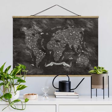 Foto su tessuto da parete con bastone - Chalk Tipografia Mappa del mondo - Orizzontale 2:3