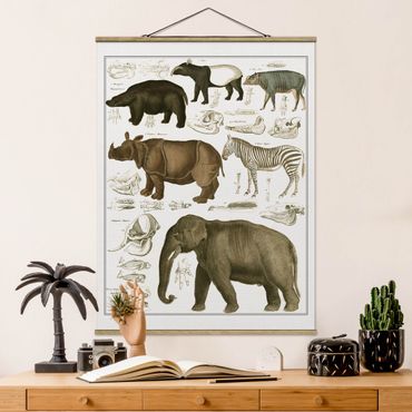 Foto su tessuto da parete con bastone - Vintage Consiglio elefanti, zebre e Rhino - Verticale 4:3