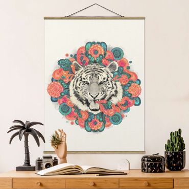 Foto su tessuto da parete con bastone - Laura Graves - Illustrazione Tiger disegno Mandala Paisley - Verticale 4:3
