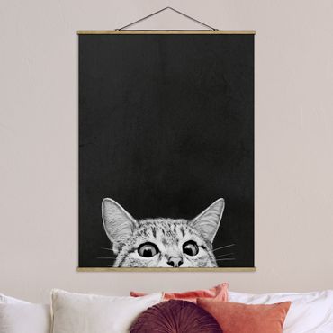 Foto su tessuto da parete con bastone - Laura Graves - Illustrazione Gatto Bianco e nero Disegno - Verticale 4:3