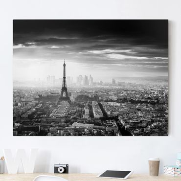 Stampa su tela - La Torre Eiffel From Above Bianco e nero - Orizzontale 4:3
