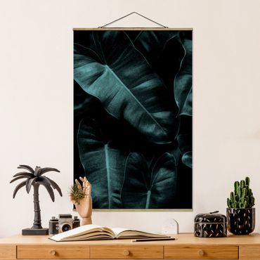 Foto su tessuto da parete con bastone - Foglie della giungla verde scuro - Verticale 3:2