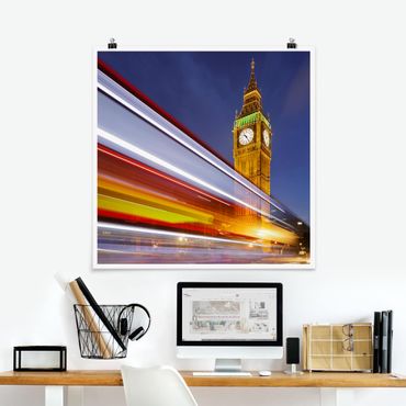 Poster - Il traffico a Londra il Big Ben di notte - Quadrato 1:1