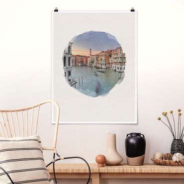 Poster - Acquarelli - Vista Canal Grande dal Ponte di Rialto di Venezia - Verticale 4:3