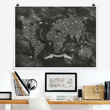 Poster - Chalk Tipografia Mappa del mondo - Orizzontale 3:4