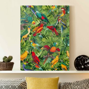 Stampa su tela - Colorato collage - Parrot In The Jungle - Verticale 4:3