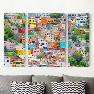 Stampa su tela 3 parti - Colored Houses Front Guanajuato - Trittico