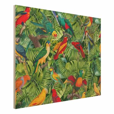 Stampa su legno - Colorato collage - Parrot In The Jungle - Orizzontale 3:4