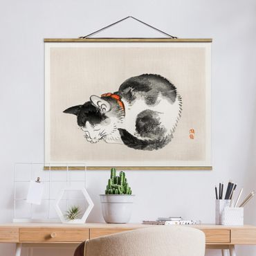 Foto su tessuto da parete con bastone - Asian gatto addormentato Vintage Disegno - Orizzontale 3:4