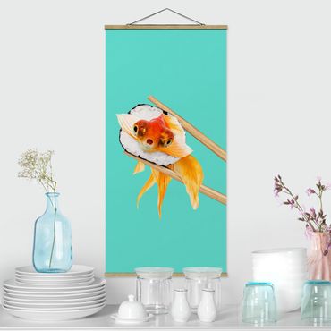 Quadro su tessuto con stecche per poster - Sushi con Goldfish - Verticale 2:1