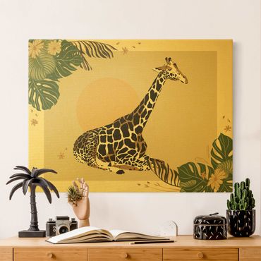 Quadro su tela oro - Animali del safari - Giraffa al tramonto