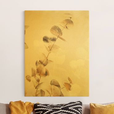 Quadro su tela oro - Ramo di eucalipto dorato con bianco I