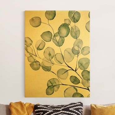 Quadro su tela oro - Ramo di eucalipto in acquerello verde