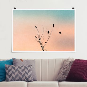 Poster - Uccelli davanti al sole rosa II - Orizzontale 2:3