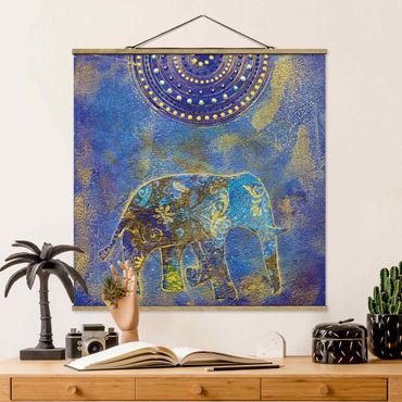 Quadro su tessuto con stecche per poster - Elephant A Marrakech - Quadrato 1:1