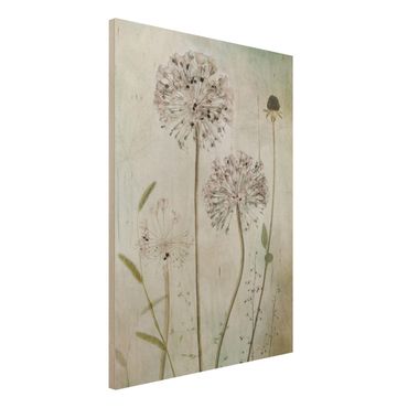 Quadro in legno - fiori Allium a pastello - Verticale 3:4