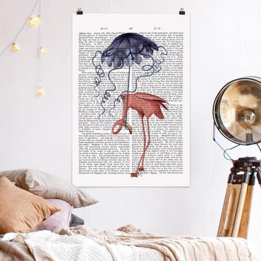 Poster - Reading Animal - Flamingo con l'ombrello - Verticale 3:2