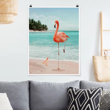 Poster - Spiaggia Con Flamingo - Verticale 4:3
