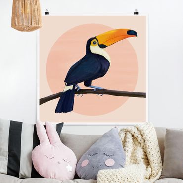 Poster - Illustrazione Uccello Toucan pastello pittura - Quadrato 1:1