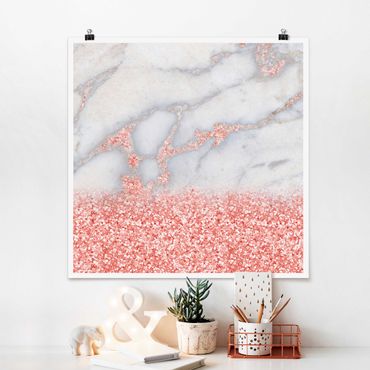 Poster - Ottica marmo con Rosa Confetti - Quadrato 1:1