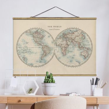 Foto su tessuto da parete con bastone - Mappa del mondo Vintage i due emisferi - Orizzontale 2:3