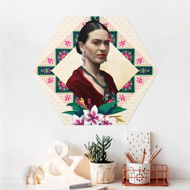Esagono in Alluminio Dibond - Frida Kahlo - fiori e Geometria