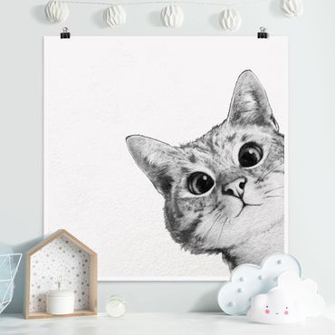 Poster - Illustrazione Cat Disegno Nero Bianco - Quadrato 1:1