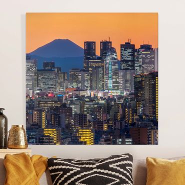 Stampa su tela - Tokyo con il monte Fuji di sera