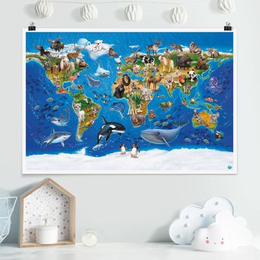 Poster - Mappa del mondo con animali - Orizzontale 2:3