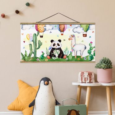 Foto su tessuto da parete con bastone - Panda e acquerello di Lama - Orizzontale 1:2