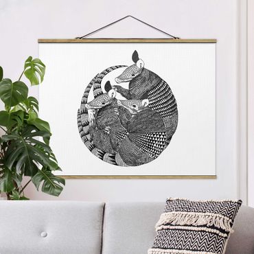 Foto su tessuto da parete con bastone - Laura Graves - Illustrazione del modello Armadillos Bianco e nero - Orizzontale 3:4