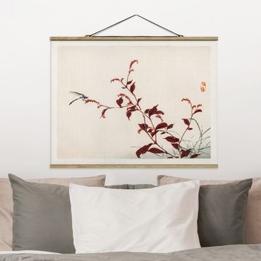 Foto su tessuto da parete con bastone - Asian Vintage Disegno Red Branch con libellula - Orizzontale 3:4